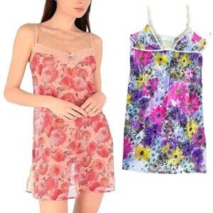 🆕 EMPORIO ARMANI Mesh White Pink Violet Floral Chemise Cami Slip mid-tight XL🔥